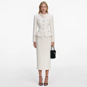 self-portrait Cream Boucle Collared Maxi Dress